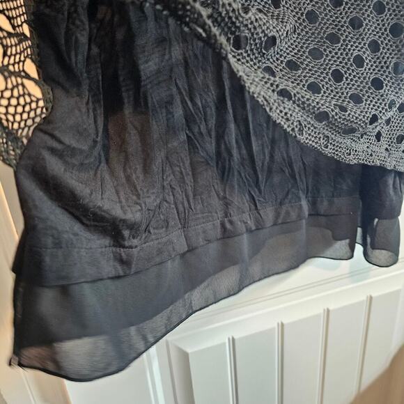 Picadilly Blouse Womens Size Large Black Layed Eyelet Flowing Long Sleeve - Picture 4 of 10